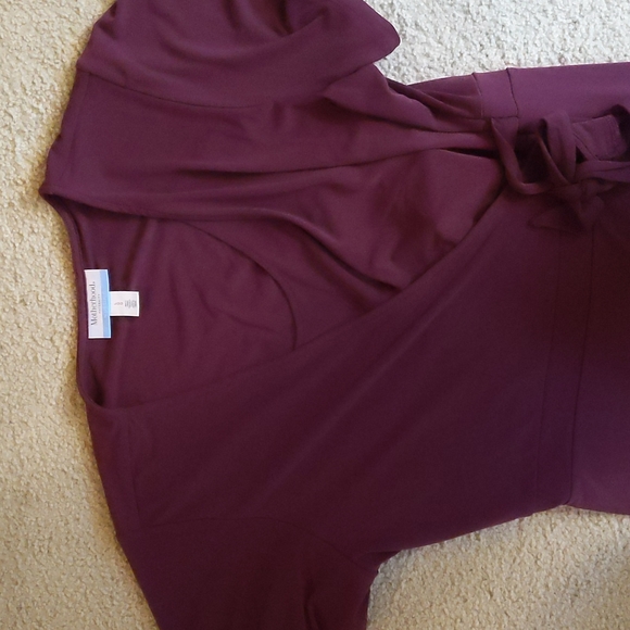 Motherhood Maternity Nursing Plum Full Wrap Dress with Ruffle Bottom Sz Large - Picture 4 of 8